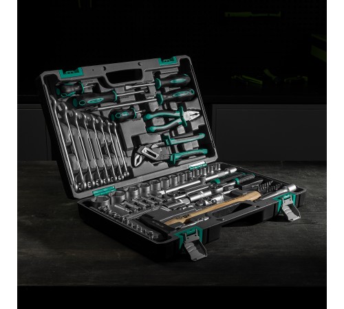 Набор инструментов, 1/2, 1/4, CrV, пластиковый кейс, 76 предметов Stels