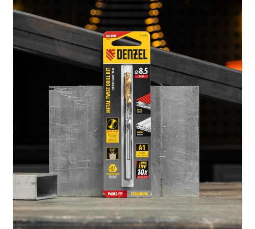 Сверло спиральное по металлу 8,5 x 117 мм, Р6М5, Golden Tip  Denzel