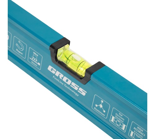 Уровень алюминиевый, магнит., фрезерованный, 2 глазка, 0,5 мм/м, 400 мм Gross