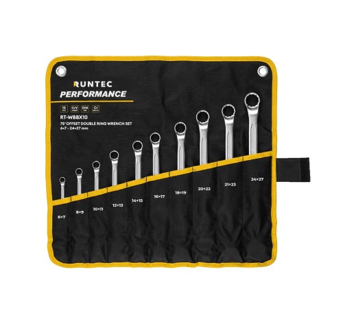 RUNTEC RT-WBBX10 Набор ключей накидных 75° RUNTEC CrV 6x7-24x27 мм в сумке, 10 предметов