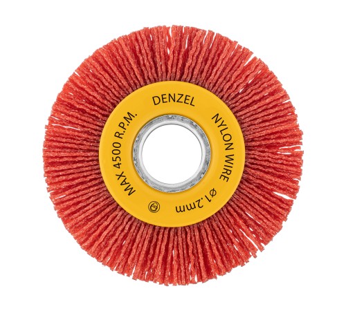 Щетка для УШМ, 100 мм, Плоская, нейлоновая щетина, посадка 22,2 мм Denzel