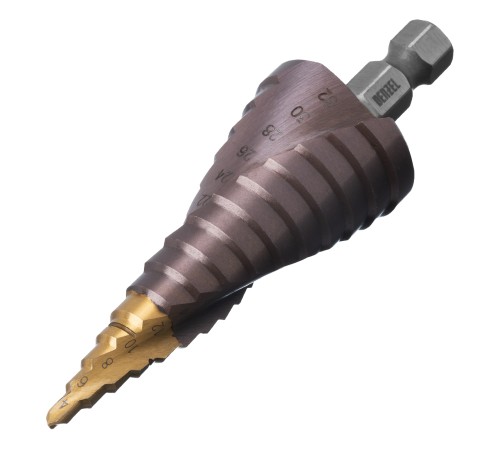 Сверло ступенчатое, 4-6-8-10-12-14-16-18-20-22-24-26-28-30-32 мм, Р6М5К5, 6-гр. хвостовик Denzel