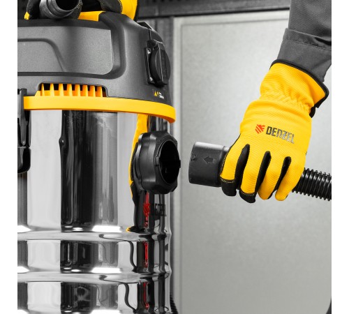 Пылесос строительный RVC30, 1400 Вт, бак 30 л, шланг 3 м, розетка с автосинхр. Denzel