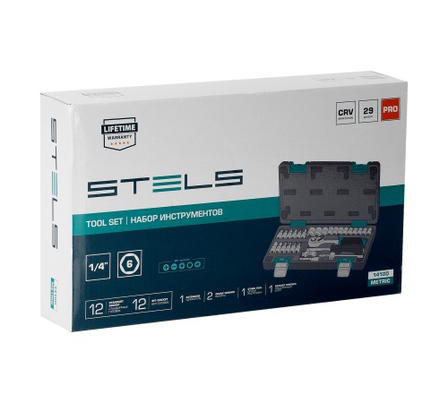 Набор инструментов, 1/4, CrV, пластиковый кейс, 29 предметов Stels