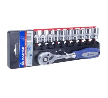 Набор торцевых головок с трещоткой 3/8", 6-19 мм, 11 предметов МАСТАК 0-3011H