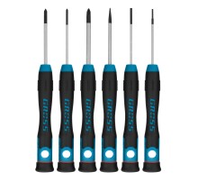 Набор отверток для точной механики, CrMo, двухкомпонентные рукоятки, 6 шт, пластиковый бокс Gross