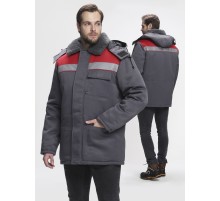 Куртка зимняя Бригада NEW (тк.Смесовая,210), т.серый/красный