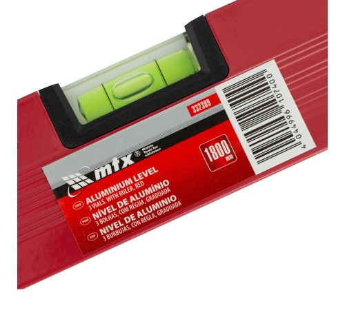 Уровень алюминиевый, 1800 мм, 3 глазка, красный, линейка// MTX