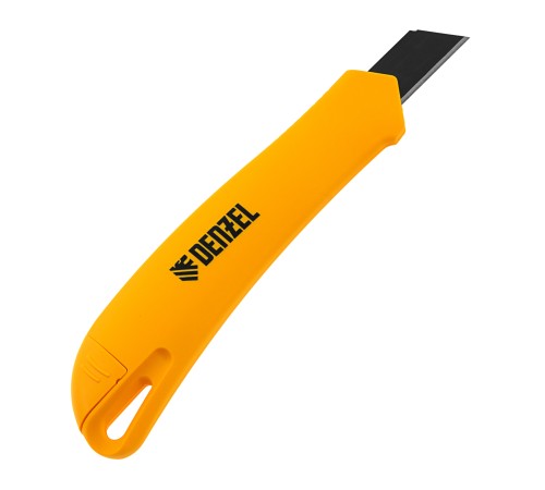 Нож, 18 мм, сменное лезвие, SK4, облегченный корпус, нажимной фиксатор// Denzel