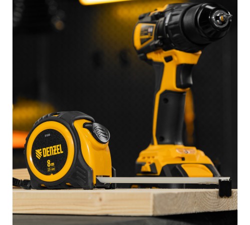 Рулетка 8м х 25мм, обрезиненный корпус, автоматическая фиксация Denzel Рулетка 8м х 25мм, обрезиненный корпус, автоматическая фиксация Denzel
