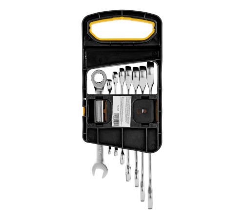 Набор ключей комбинированных трещоточных 6-19 мм, 8 шт., CrV, матовый хром Denzel