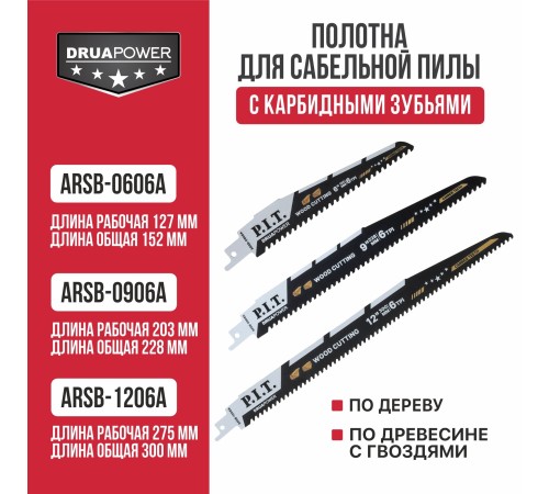 Полотно для сабельной пилы с карбидными зубьями P.I.T. ARSB-0606A