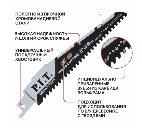 Полотно для сабельной пилы с карбидными зубьями P.I.T. ARSB-0606A