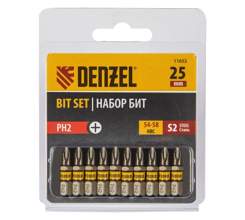 Бита PH2х25, сталь S2, шестигранный профиль, 10 шт. Е 6,3 Denzel Бита PH2х25, сталь S2, шестигранный профиль, 10 шт. Е 6,3 Denzel