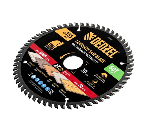 Пильный диск по ламинату ф185 х 30 мм, 60 зубьев Denzel