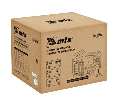 Генератор бензиновый RS-4000E, 3,3 кВт, 230В, электростартер MTX Генератор бензиновый RS-4000E, 3,3 кВт, 230В, электростартер MTX