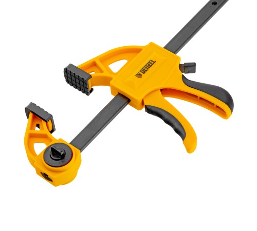 Струбцина F-образная, быстрозаж., 6"x 2 3/4", 150х70мм, пласт.корпус,фиксатор,двухк. рук-ка Denzel