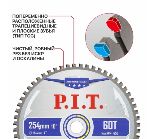 Диск пильный по металлу P.I.T. ACTW15-254T60