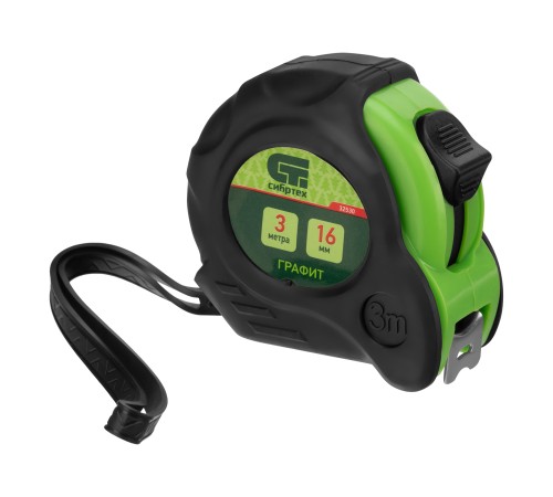 Рулетка Графит,обрезиненный корпус,амортизатор,3 м х 16 мм Сибртех