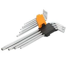 Набор Г-образных Torx, T10H-T50H, длинные, с отверстием, 9 предметов TOLSEN TT20057 Набор Г-образных Torx, T10H-T50H, длинные, с отверстием, 9 предметов TOLSEN TT20057