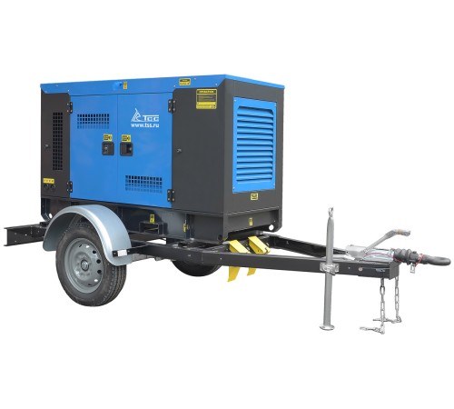 Дизельный генератор ТСС ЭД-50-Т400 с АВР в шумозащитном кожухе на прицепе Дизельный генератор ТСС ЭД-50-Т400 с АВР в шумозащитном кожухе на прицепе