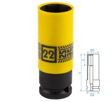 Головка торцевая ударная глубокая 1/2", 22 мм, тонкостенная, пластиковая защита KING TONY 494522M
