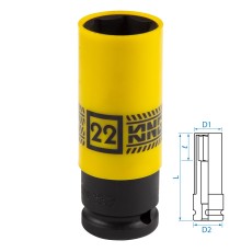Головка торцевая ударная глубокая 1/2", 22 мм, тонкостенная, пластиковая защита KING TONY 494522M
