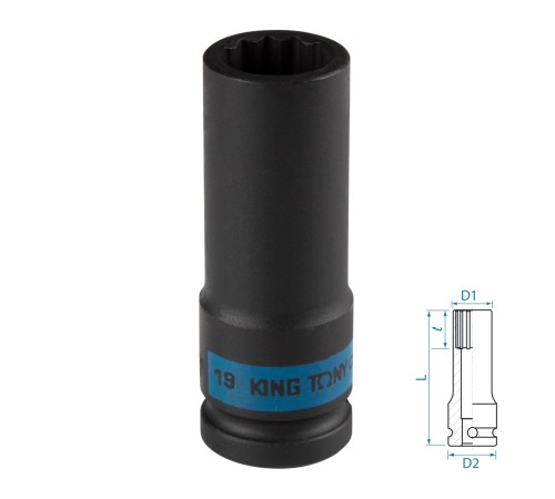 Головка торцевая ударная глубокая двенадцатигранная 1/2", 19 мм KING TONY 443019M