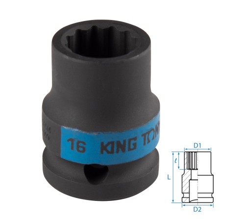 Головка торцевая ударная двенадцатигранная 1/2", 16 мм KING TONY 453016M Головка торцевая ударная двенадцатигранная 1/2", 16 мм KING TONY 453016M