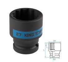 Головка торцевая ударная двенадцатигранная 1/2", 27 мм KING TONY 453027M