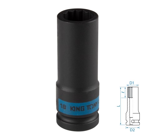 Головка торцевая ударная глубокая двенадцатигранная 1/2", 18 мм KING TONY 443018M Головка торцевая ударная глубокая двенадцатигранная 1/2", 18 мм KING TONY 443018M