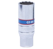 Головка свечная двенадцатигранная 3/8", 18 мм, L = 65 мм, резиновый фиксатор KING TONY 36B018
