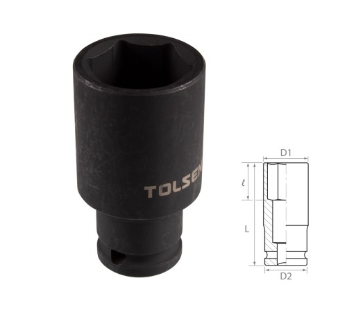 Головка торцевая ударная глубокая шестигранная 1/2", 27 мм TOLSEN TT18277 Головка торцевая ударная глубокая шестигранная 1/2", 27 мм TOLSEN TT18277