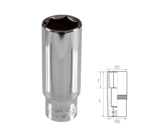 Головка торцевая глубокая шестигранная 3/8", 19 мм TOLSEN TT16369 Головка торцевая глубокая шестигранная 3/8", 19 мм TOLSEN TT16369