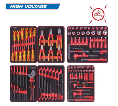 Набор инструментов 117 предметов, "HIGH VOLTAGE", для тележки, 6 ложементов KING TONY 932-117VEMRVD Набор инструментов 117 предметов, "HIGH VOLTAGE", для тележки, 6 ложементов KING TONY 932-117VEMRVD