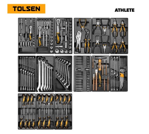 Набор инструментов 189 предметов, "ATHLETE", для тележки, 15 ложементов TOLSEN TT85412-189 Набор инструментов 189 предметов, "ATHLETE", для тележки, 15 ложементов TOLSEN TT85412-189