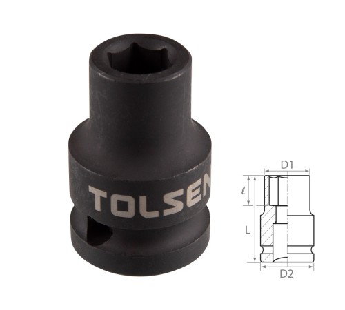 Головка торцевая ударная шестигранная 1/2", 9 мм TOLSEN TT18209 Головка торцевая ударная шестигранная 1/2", 9 мм TOLSEN TT18209