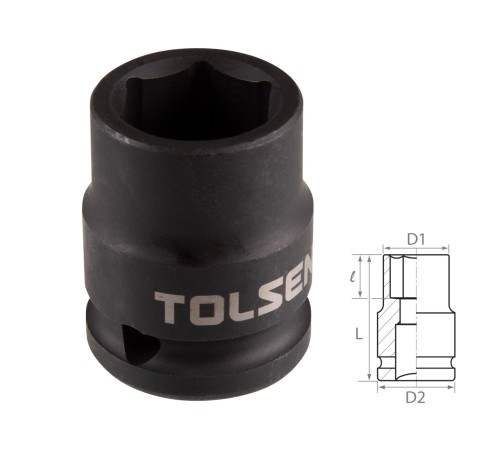 Головка торцевая ударная шестигранная 1/2", 19 мм TOLSEN TT18219 Головка торцевая ударная шестигранная 1/2", 19 мм TOLSEN TT18219