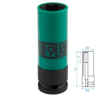 Головка торцевая ударная глубокая 1/2", 19 мм, тонкостенная, пластиковая защита KING TONY 494519M
