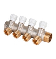 Коллектор латунный MVI 1"x3/4"x4 выхода, с регулирующими вентилями Коллектор латунный MVI 1"x3/4"x4 выхода, с регулирующими вентилями