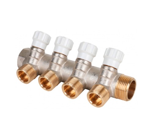 Коллектор латунный MVI 1"x3/4"x4 выхода, с регулирующими вентилями Коллектор латунный MVI 1"x3/4"x4 выхода, с регулирующими вентилями