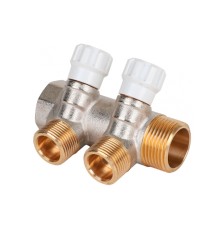 Коллектор латунный MVI 1"x3/4"x2 выхода, с регулирующими вентилями