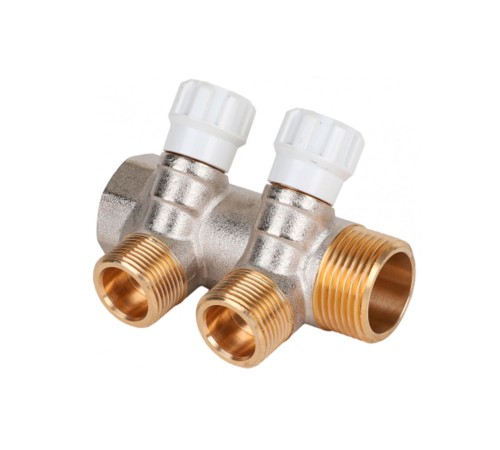 Коллектор латунный MVI 1"x3/4"x2 выхода, с регулирующими вентилями