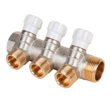 Коллектор латунный MVI 1"x3/4"x3 выхода, с регулирующими вентилями