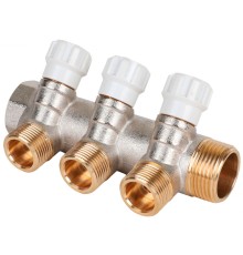 Коллектор латунный MVI 1"x3/4"x3 выхода, с регулирующими вентилями