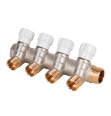 Коллектор латунный с регулирующими вентилями 3/4"x1/2" 4 вых