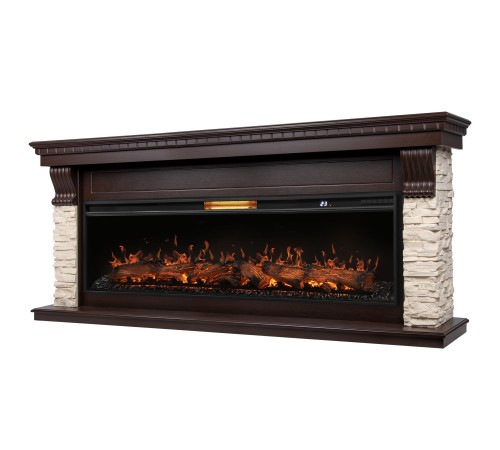 Портал Firelight Michigan 60, камень молочный, шпон темный дуб Портал Firelight Michigan 60, камень молочный, шпон темный дуб