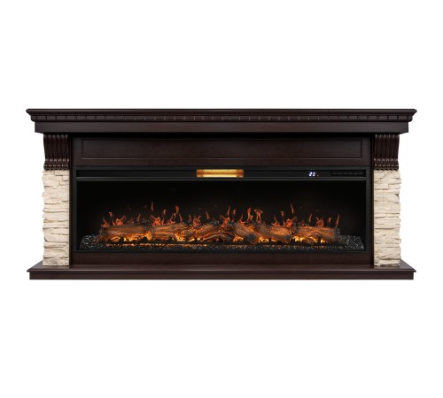 Портал Firelight Michigan 60, камень молочный, шпон темный дуб Портал Firelight Michigan 60, камень молочный, шпон темный дуб