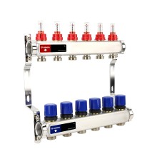 Группа коллекторная с расх. VARMEGA VM15106 ВР 1", под 130 насос, на 6 конт. 3/4" EK, нерж. сталь