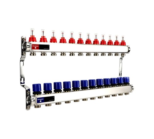 Группа коллекторная с расх. VARMEGA VM15112 ВР 1", под 130 насос, на 12 конт. 3/4" EK, нерж. сталь Группа коллекторная с расх. VARMEGA VM15112 ВР 1", под 130 насос, на 12 конт. 3/4" EK, нерж. сталь